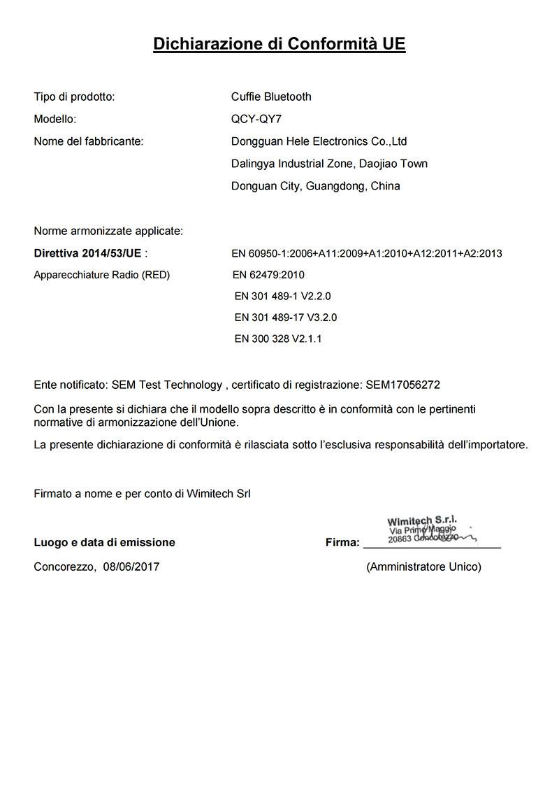 Dichiarazione di Conformità UE - QY7